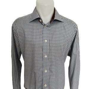 Eton Contemporary Fit Blue Brown Checkered Men’s Dress Shirt 43 | 17